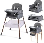 3 in 1 Baby High Chair & Booster Seat, Adjustable Compact Infant Feeding Chairs for Babies and Toddlers, Convertible High Chair with Secure Harness (Dark Gray)