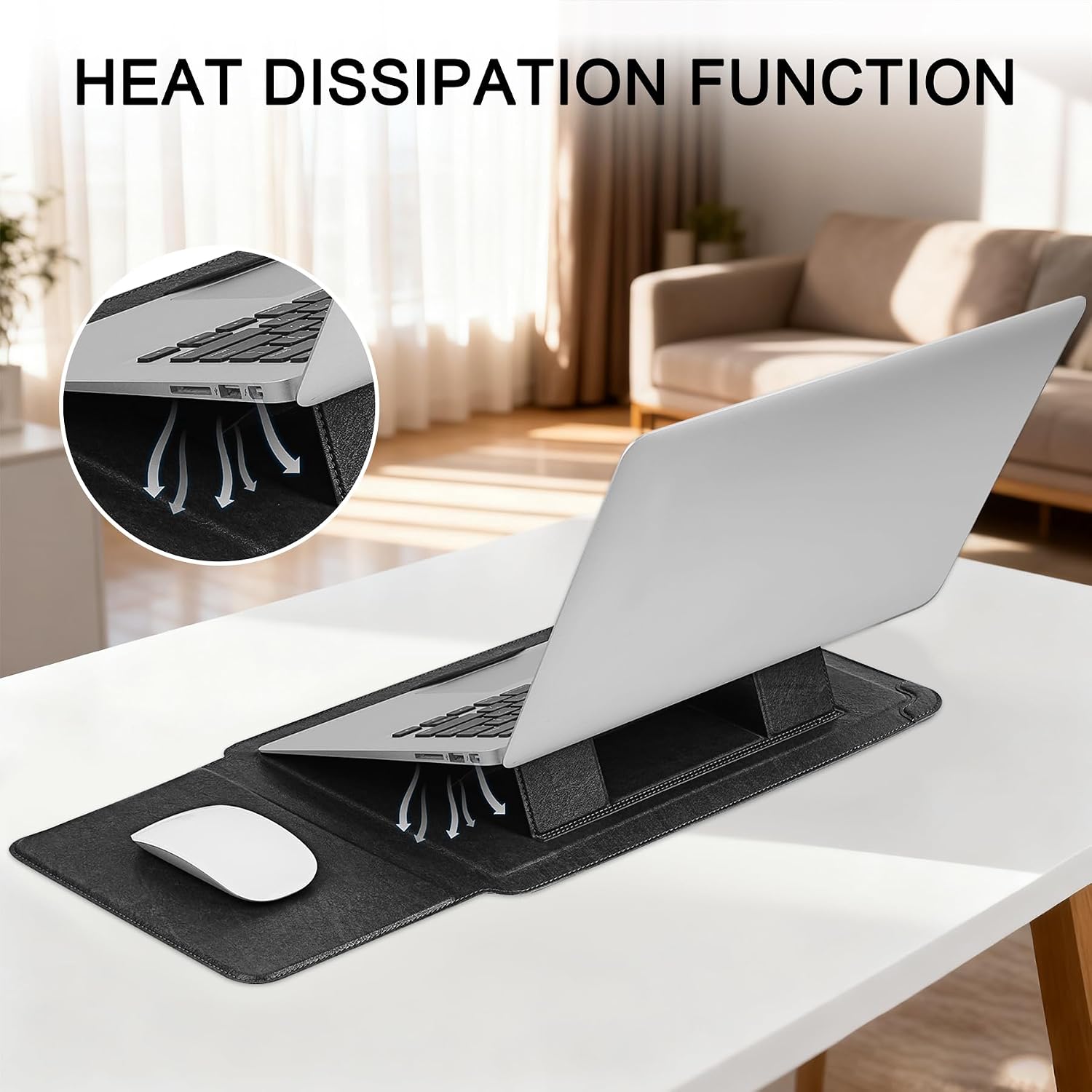 HoYiXi 13.3 Inch Laptop Sleeve Case with Stand - Compatible with MacBook Neo 2026/MacBook Air/Pro 13 (M4/M3/M2/M1 2020-2025), Surface Pro 8 2021, iPad Pro 12.9 & 13-13.3" Dell Acer Laptops,Black image 5