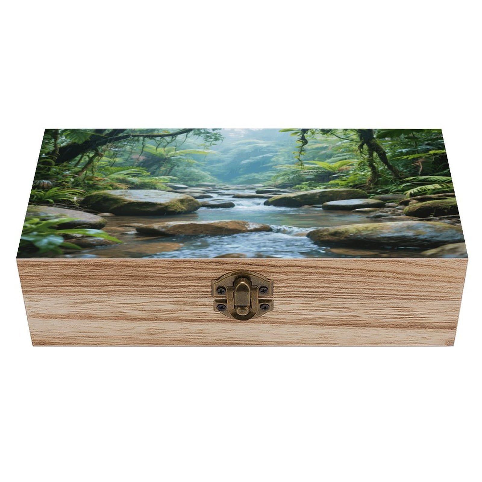 VstaDank Rainforest Stream Beach Wooden Storage Box Decorative Jewelry Case with Lids Exquisite Wood Box Letters Gifts Acacia Wood Boxes Fashion Wooden Keepsake Boxes for Men Women