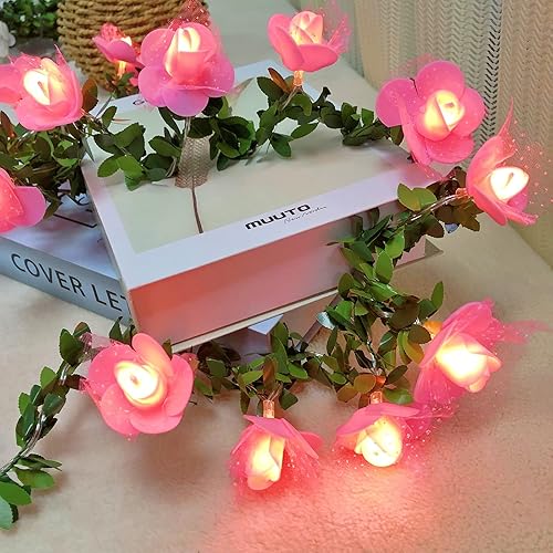Sezrgiu Guirnalda de luces artificiales de encaje con rosas y vides, funciona con pilas para el día de San Valentín, boda, Navidad, Halloween,