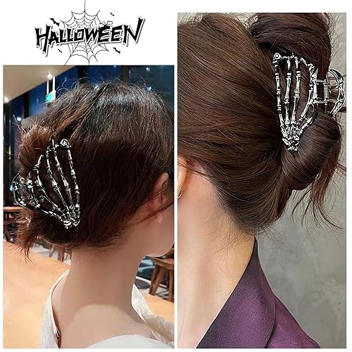 Miniatura 5 de AIUPUOC Pinza de pelo negro con diseño de calavera de esqueleto para peinar el cabello de mujer, pinzas de metal medianas, accesorios para el