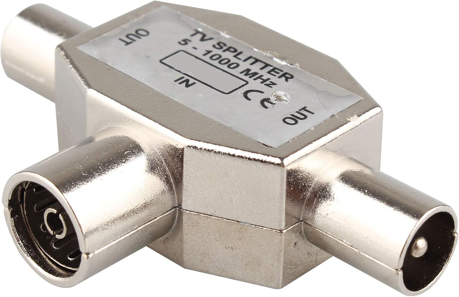 Jopto 2-Way Aerial Splitter Coaxial Female To Two Male Cable TV Coupler T/F Type Antenna Bidirectional Distributor for TV/T Adapter Coaxial Coupling Coax Plug 2 Male to 1 Female in Metal Housing