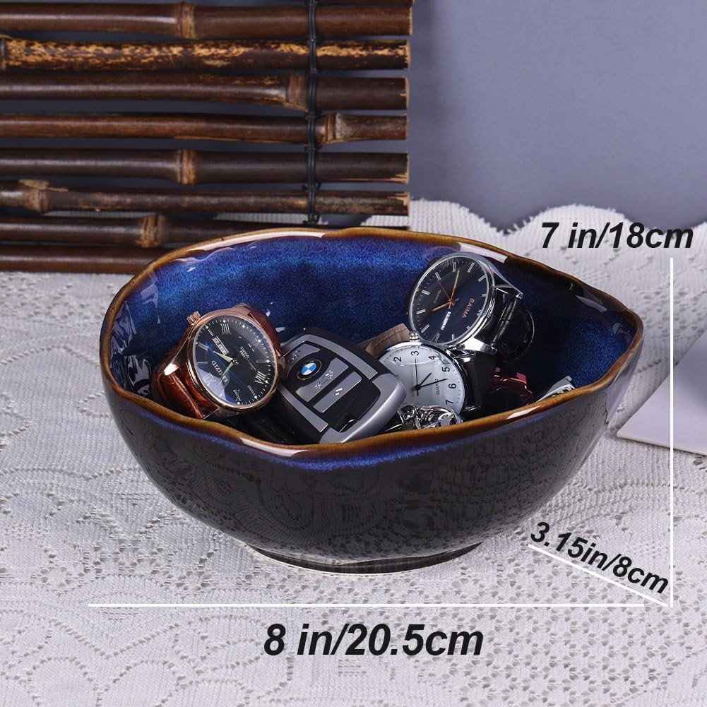 Bol décoratif en céramique bleu de 20,3 cm, bol à bonbons, salade, petit plat à bijoux pour chambre à coucher, centre de table, table de chevet, décoration de salon
