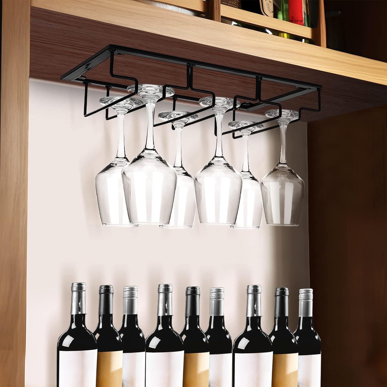 Porta Bicchieri Da Vino Sottopensile - Porta Calici In Plastica Salvaspazio Con Adesivi - Per Cucina, Bar - 5