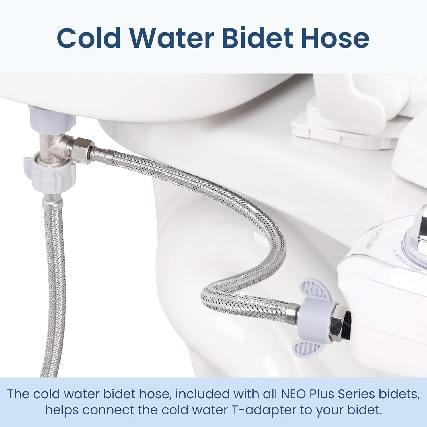LUXE Bidet 3/8” x 3/8" 15" x Cold Water Bidet Hose, Connects the cold water T-adapter to your bidet. Compatible with NEO Plus Series Bidet Attachments