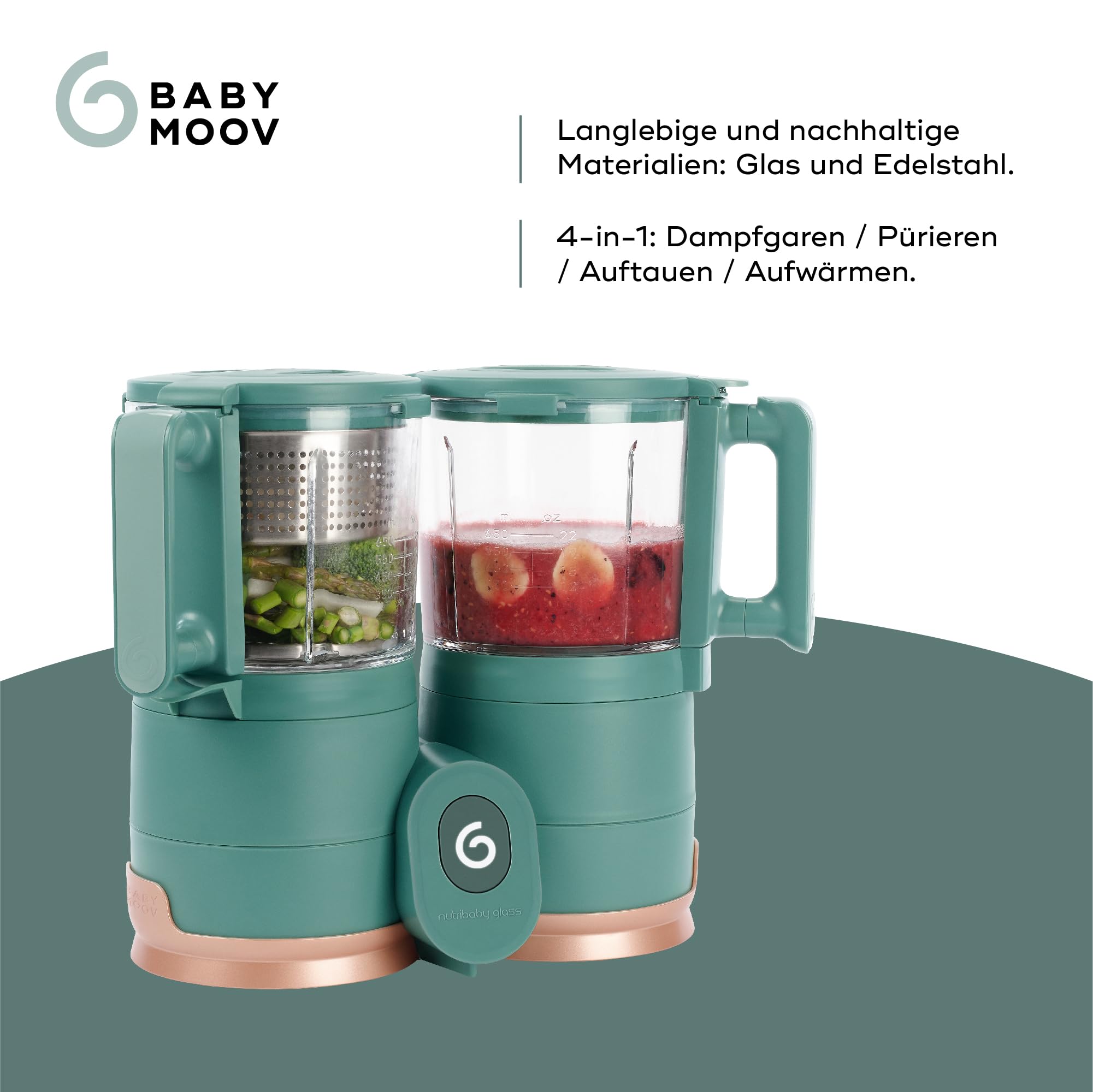 Babymoov Nutribaby Glass Forest Green 4-in-1 Babynahrungszubereiter aus Glas & Edelstahl