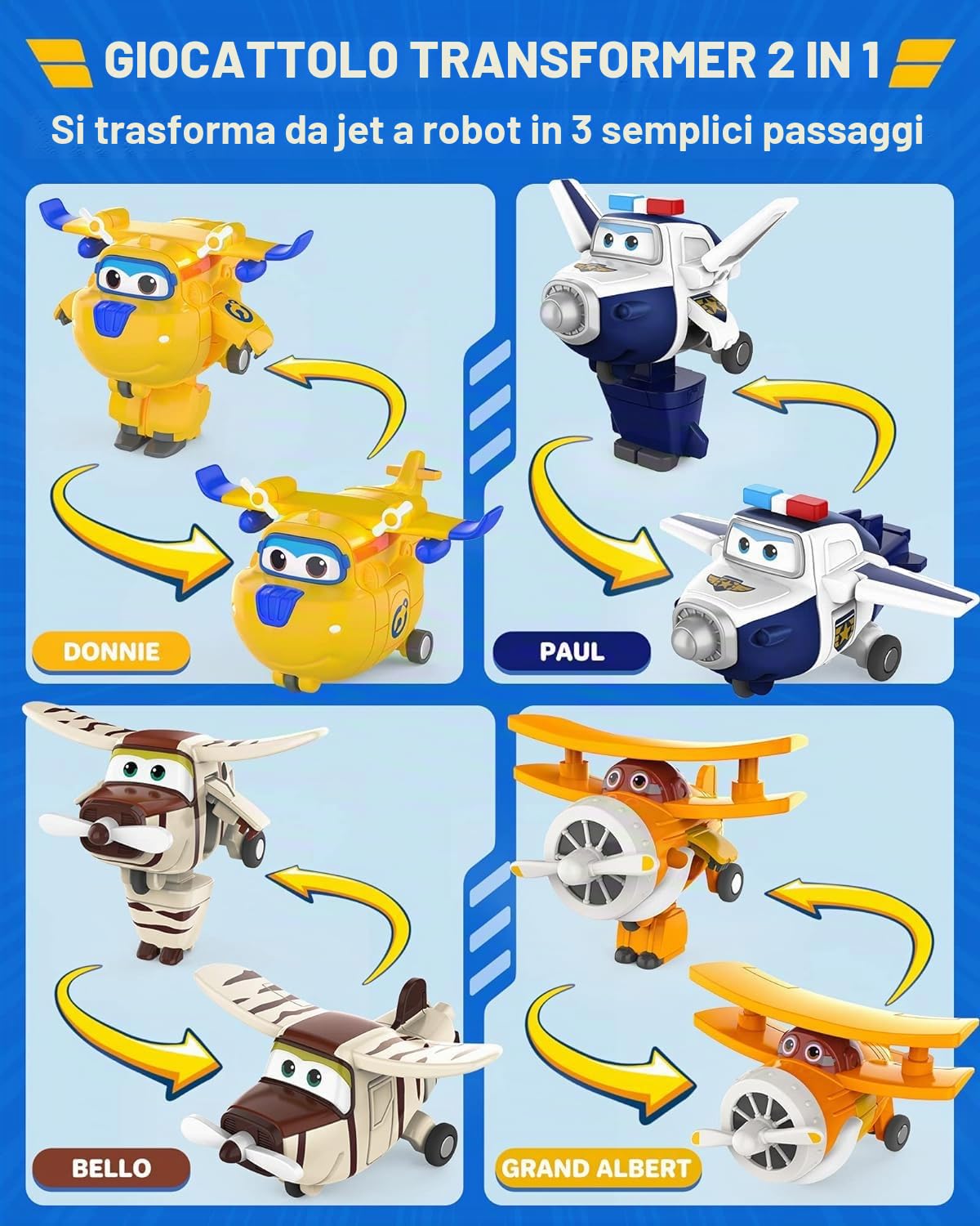 Super Wings, Transform-a-Bots, World Airport Crew, Serie 2, Confezione con 15 Giocattoli, Personaggi da 5 cm
