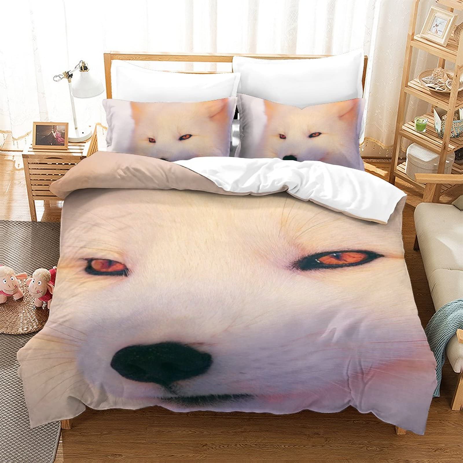Housse de Couette Renard Arctique 3D 135x200cm pour Lit Simple avec Taie d'Oreiller