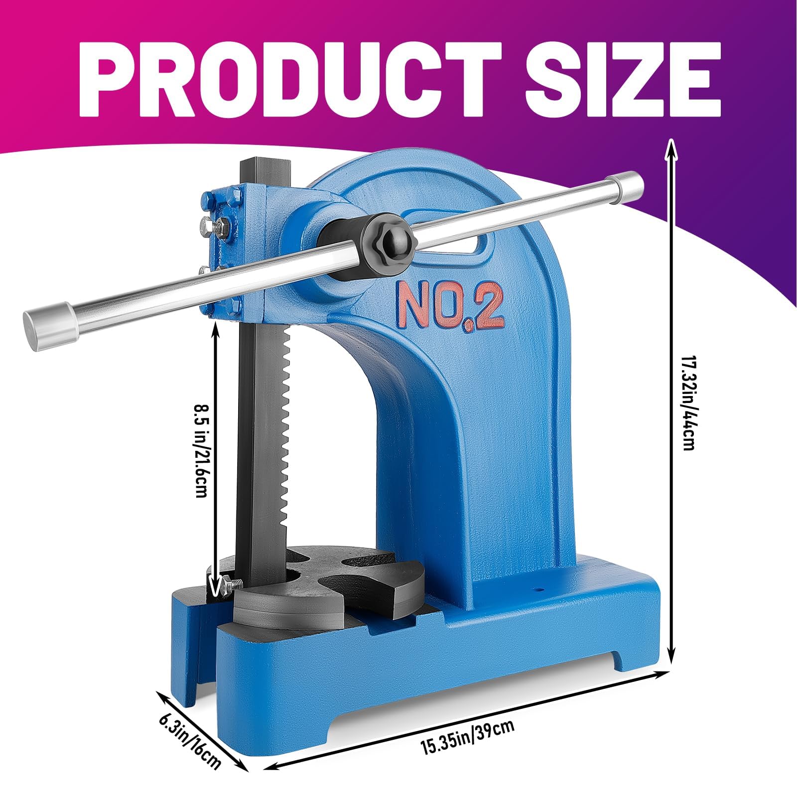 Prensa manual de 2 toneladas de hierro fundido resistente para estampar y doblar, herramienta de taller versátil con 17.3 pulgadas de altura, ideal para proyectos de metalurgia