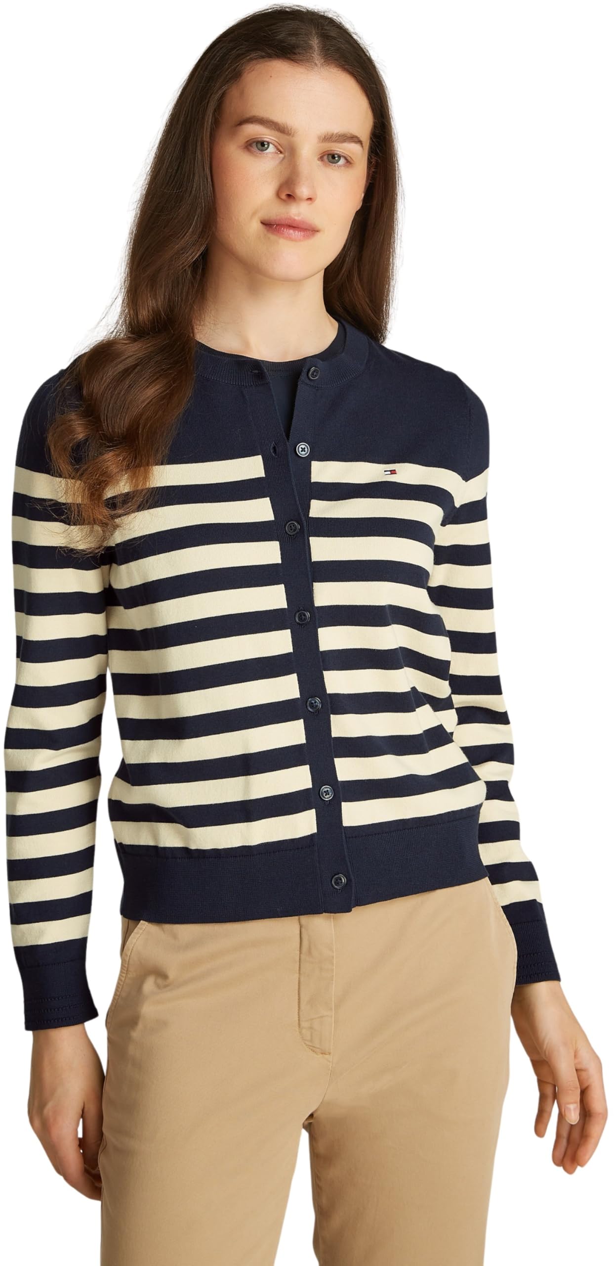 Tommy Hilfiger Women's Elegant Jersey Stitch Cardigan, Multicolor (Her STP Dark Night Navy/Country Iv), 3XL