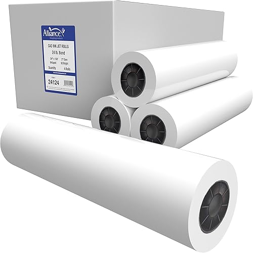 Alliance Papel de formato ancho de 24 pulgadas x 150 pies CAD (24 libras, 4 rollos, 24 pulgadas x 150 pies, núcleo de 2 pulgadas)