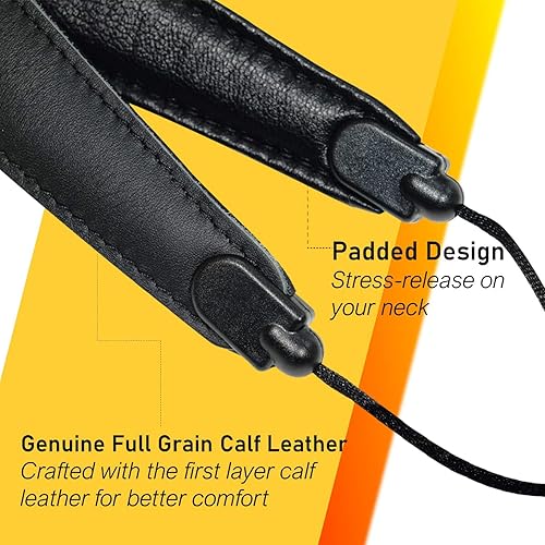 Miniatura 2 de Libretto Correa de saxofón acolchada para el cuello de alta calidad, negro, cuero genuino suave, fácilmente ajustable, menos estresado, cierre