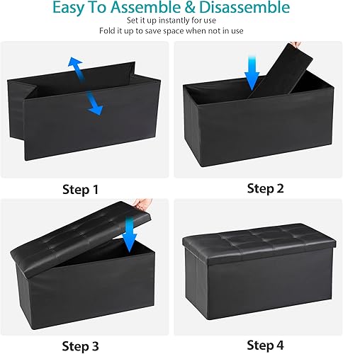 Miniatura 22 de LEMY Banco de almacenamiento otomano plegable de 43 pulgadas, taburete reposapiés con divisor de madera y gran espacio de almacenamiento, taburete