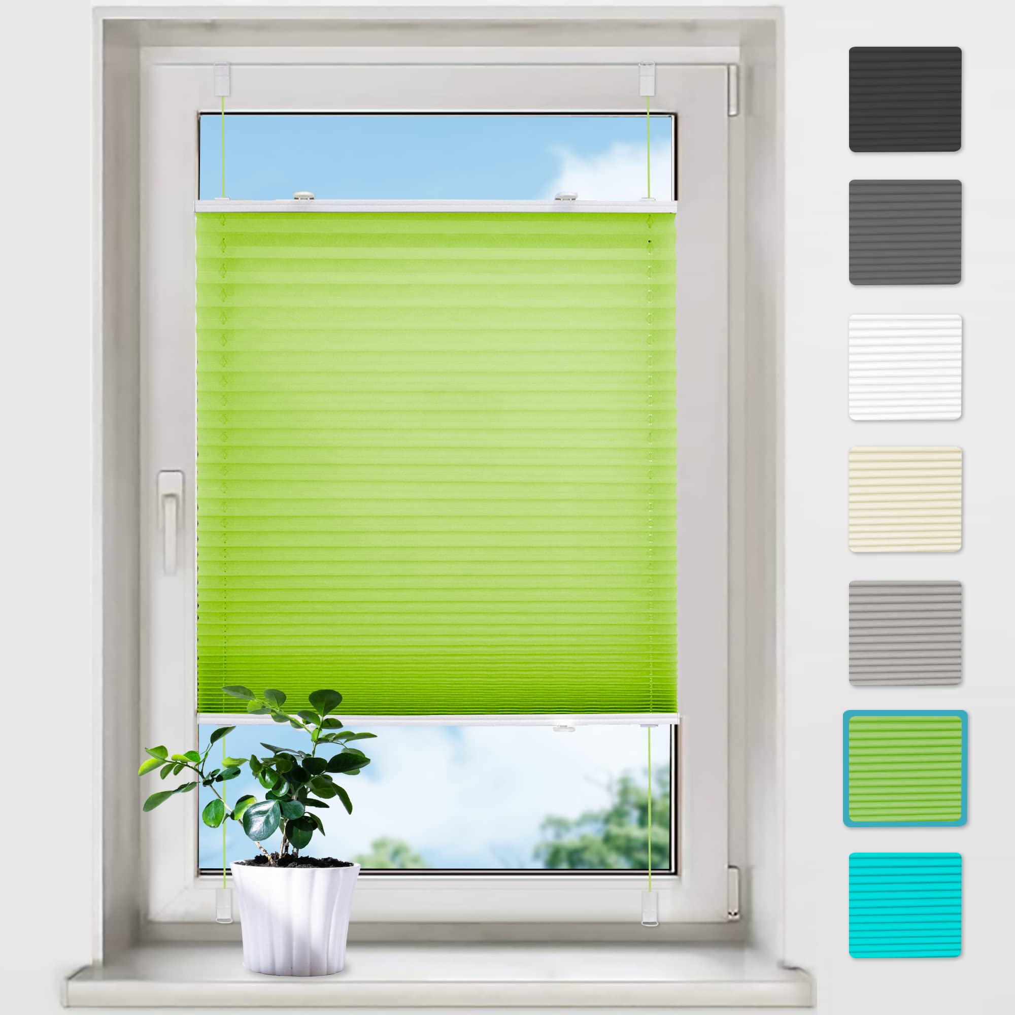 bobodeco Plissee ohne Bohren Plissees Klemmfix - Anthrazit 50x180 cm (BxH) - Easyfix Plisseerollo Jalousie Faltrollo Blickdicht - Sichtschutz - Sonnenschutz Fertifplissee - Rollos für Fenster und Tür