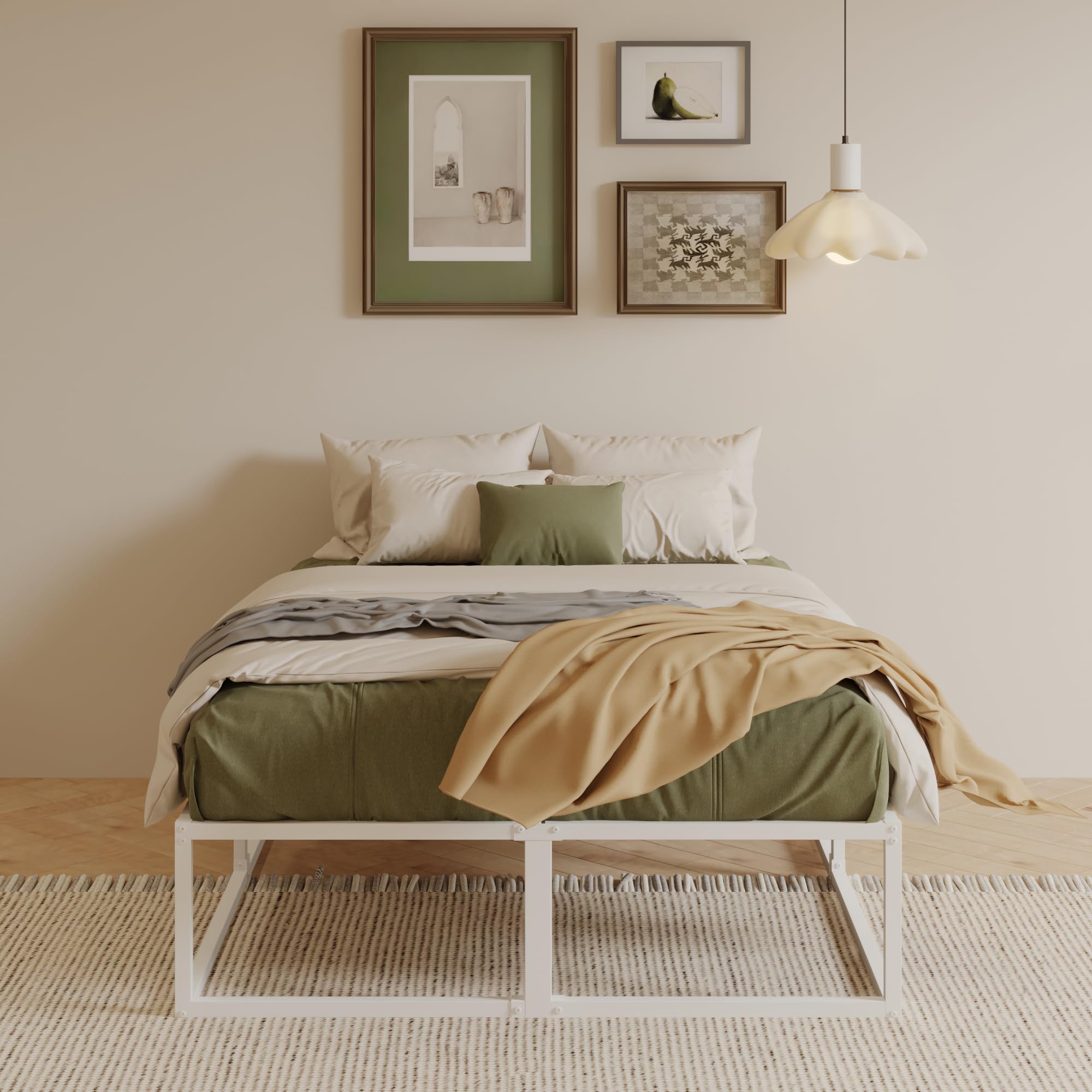 EMODA Struttura Letto 120 x 200 alta 36 cm con supporto a doghe in acciaio, Letto in Metallo Resistente Piattaforma Solida Ampio Spazio di Archiviazione, Silenziosa, Facile Montaggio, Bianco