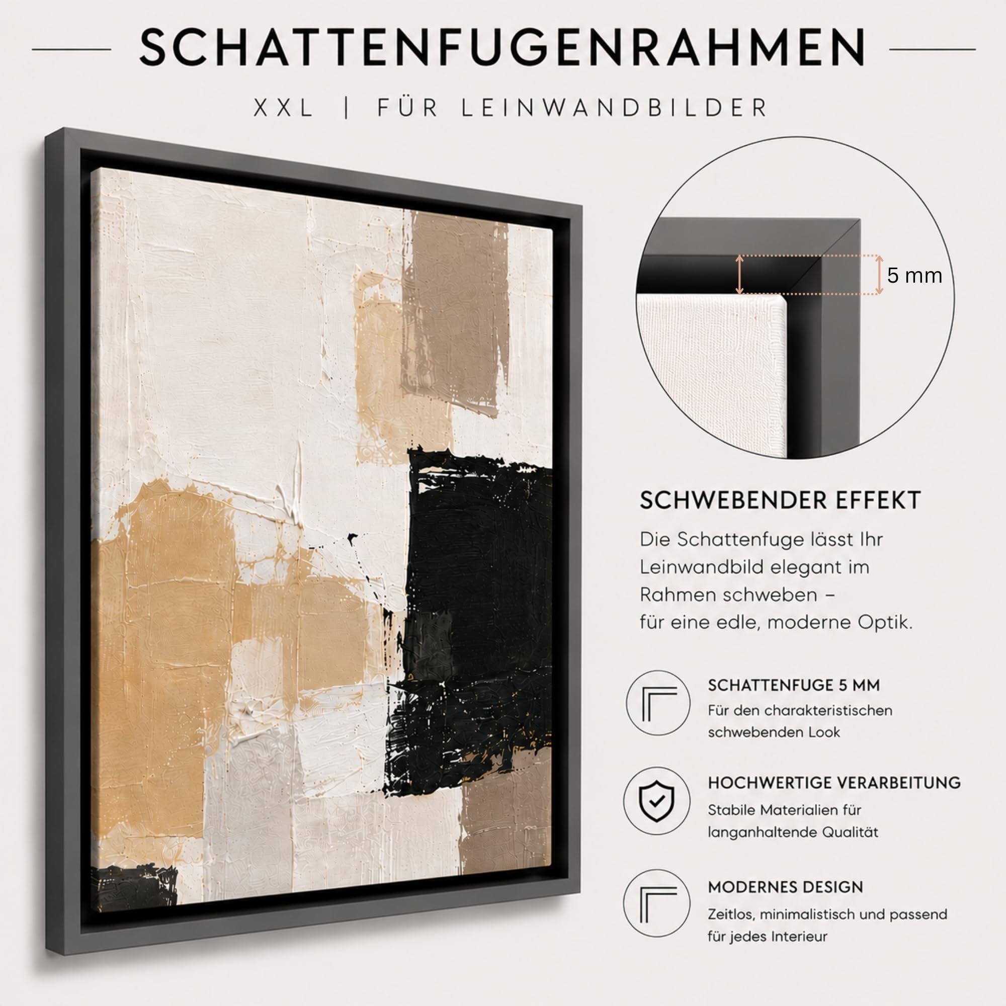 Schattenfugenrahmen für Leinwandbilder & Canvas 80x80 cm - Pinie - für Keilrahmen bis 22 mm Stärke - in zerlegter Form - ohne Glas und Rückwand