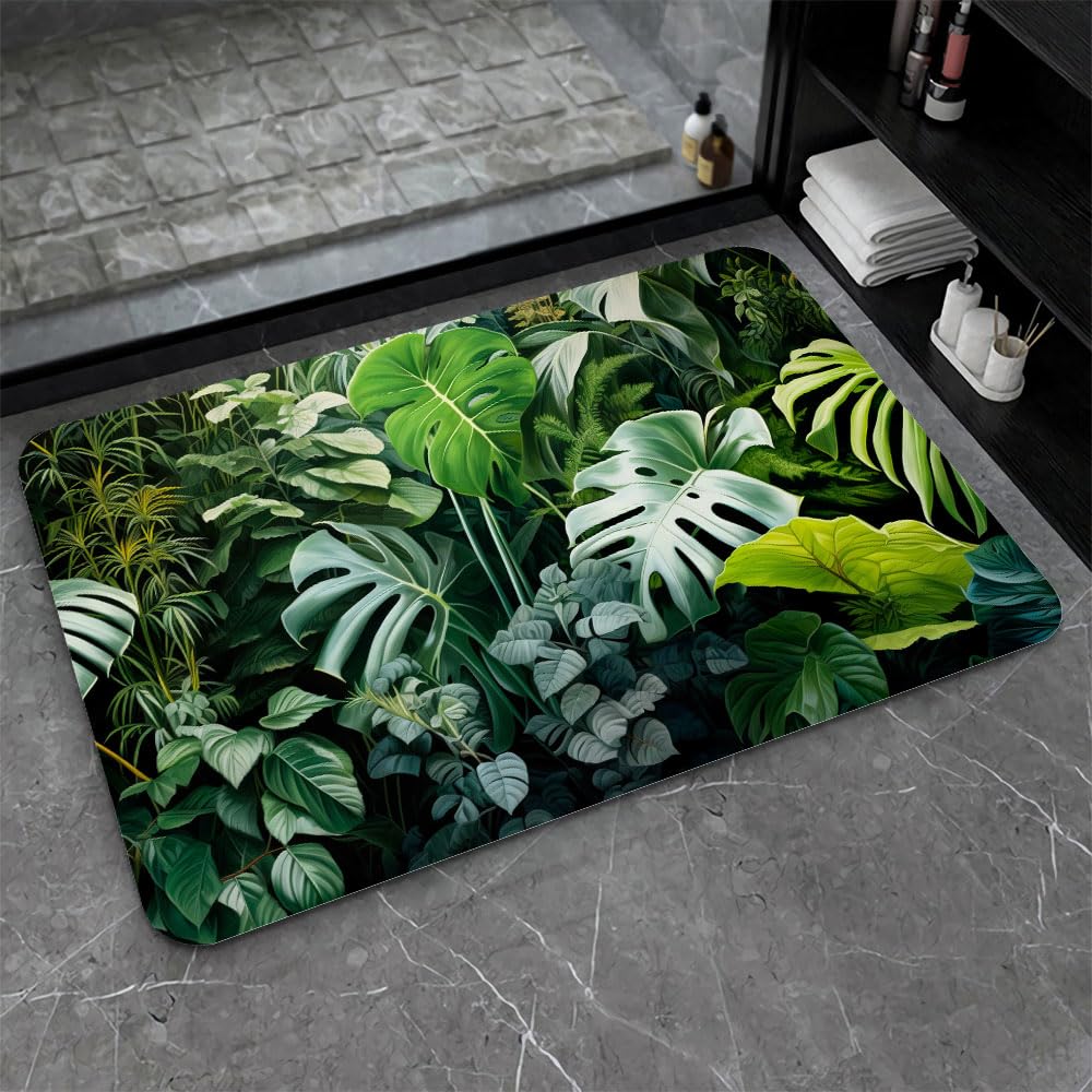 ZHUZHISHAN Diatomaceous Earth Bath Mat,Lush Tropical Plants- Non-Slip Volume Super Absorbent Fast Drying Eco-Friendly Easy to Clean for Bathroom