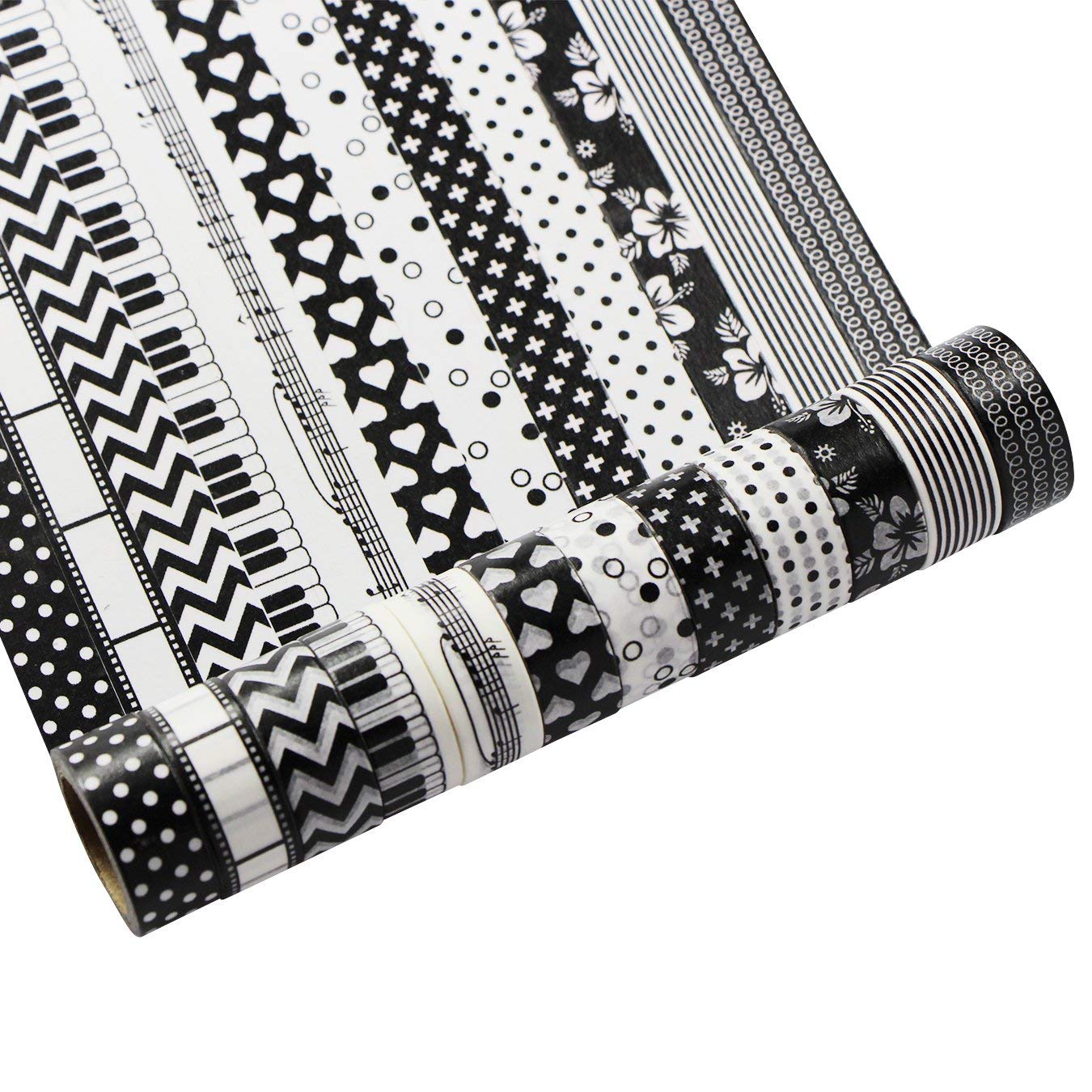12pcs Decorative Washi Tape Masking Tape Adhesive Scrapbooking DIY Craft Gift (Black)