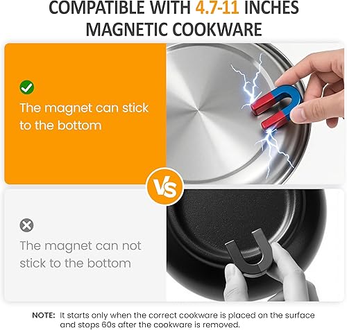 Miniatura 7 de Sunvivi Placa de cocción de inducción portátil de 1800 W, quemador eléctrico de encimera de grado comercial con temporizador, placa caliente de