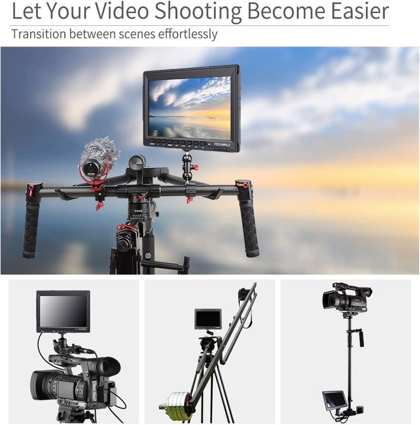 FEELWORLD FW759 7" IPS Ultra-Thin Design 1280x800 HDMI HD On-Camera Field Monitor with Peaking Focus with Sunshade