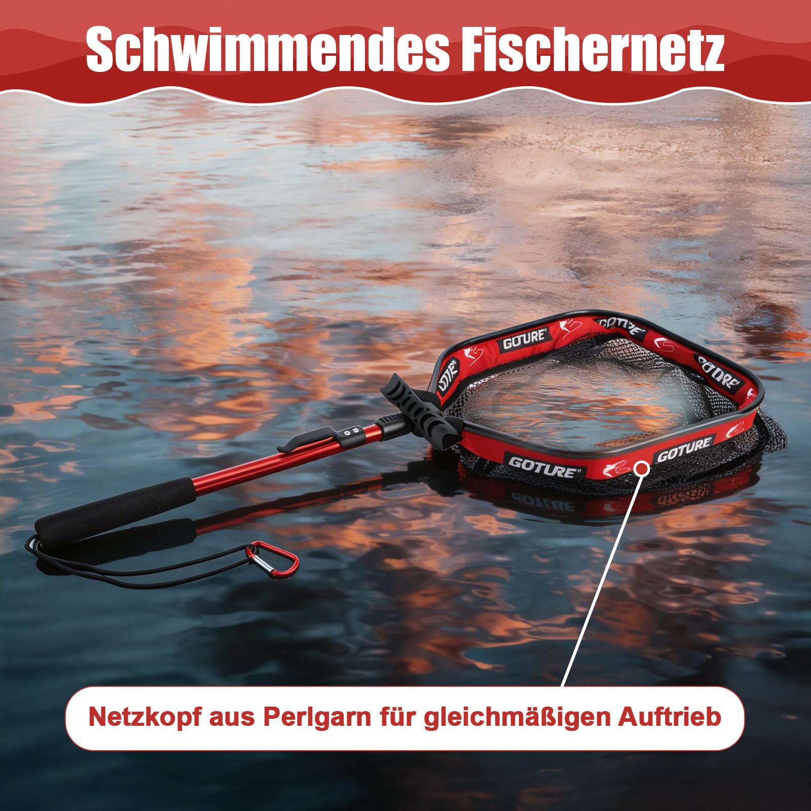 Goture Retino da pesca telescopico con design galleggiante NBR, retino pieghevole con rete in PVC rivestita in gomma, asta estensibile da 80 cm, per trota, pesce persico, luccio
