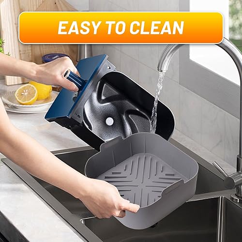 Miniatura 5 de 2 forros cuadrados de silicona para freidora de aire, forros reutilizables de silicona de 8.1 pulgadas, cuadrados con guantes antiquemaduras,