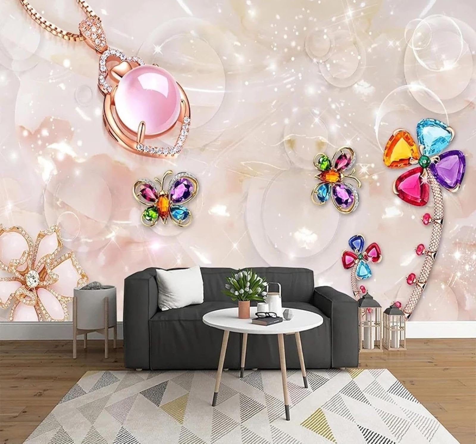 XLMING Art Jade Carving Jewellery Butterflies Jewellery 3D Wallpaper Luxury Silk Study Dining Feature Sofa Grey Bedroom Living Room Tv Decorative Wall-200cm×140cm