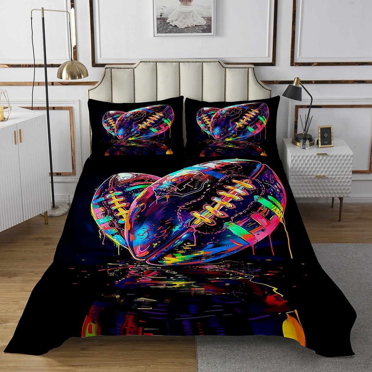 Castle Fairy Baseball Graffiti Bedspread Twin Size,Sports Gamer Bedding Sets 2Pcs for Kids Girls Boys Room Decor,Cool Colorful Baseball Comforter Set Cool Sport Themed Quilt Coverlet,1 Pillowcase
