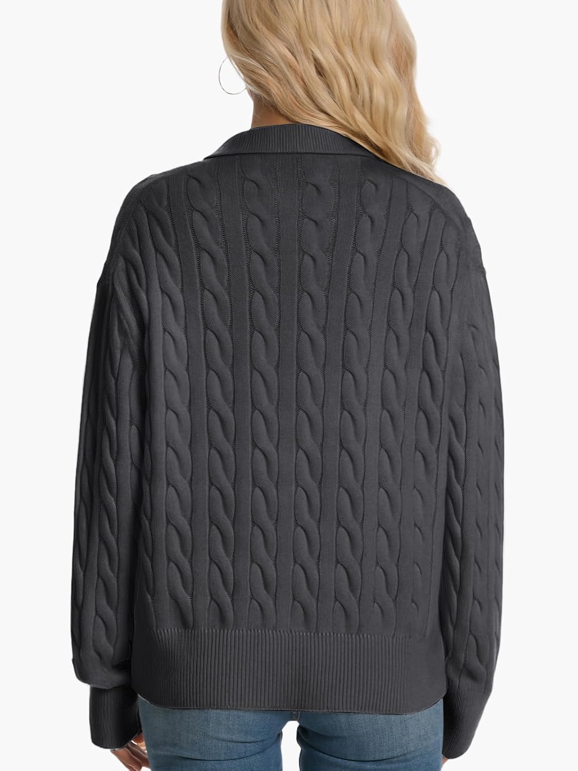 Womens Oversized Cable Knit Sweater Fall Fashion 2026 Lapel V Neck Chunky Pullover Tops Causal Winter Outfits - Image 2