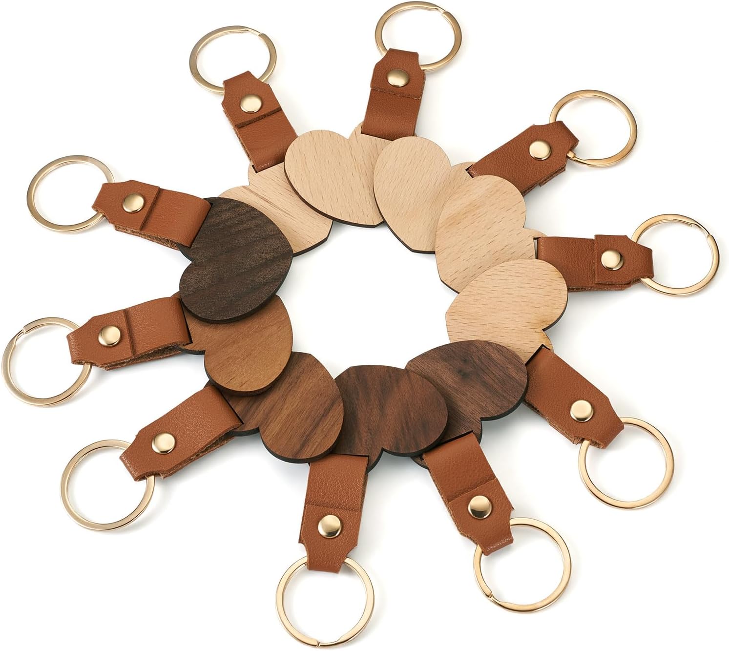 10Pcs Wood Keychain Blanks Heart Wooden Keychain Tag with Leather Strap for DIY Craft Valentine’s Day Anniversary Birthday Gift Decoration - Image 6