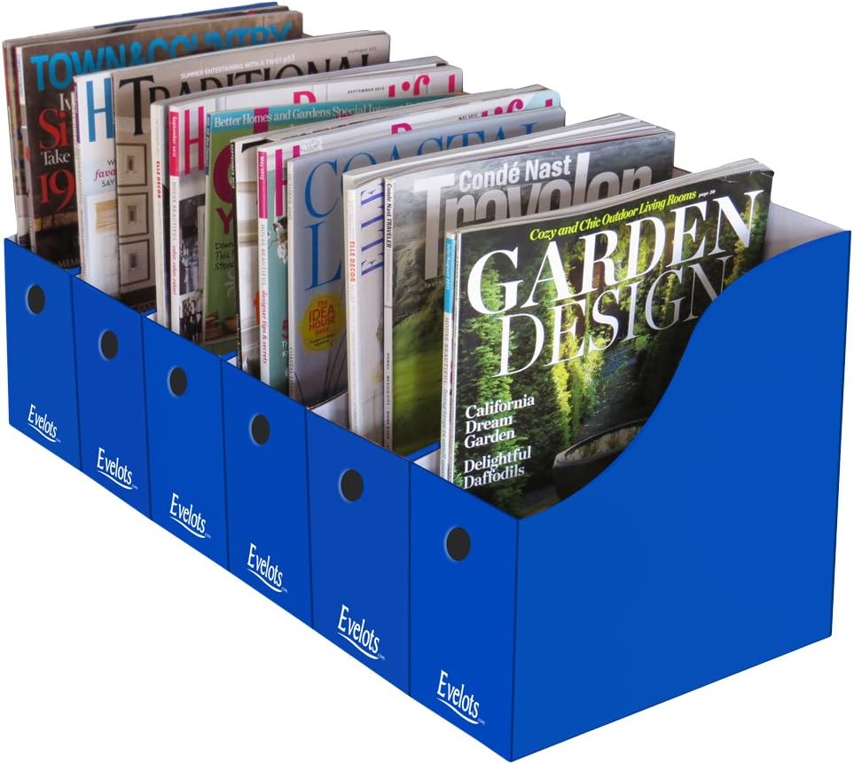 Evelots Magazine File Holder-Organizer-Full 4 Inch Wide-Blue-With Labels-Set/6
