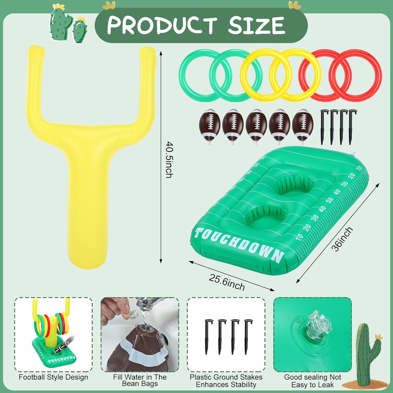 Civaner 2-in-1 Football Pool Cornhole Games Set for Adults, Inflatable Bean Bag Toss & Goal Post Game, Football Swimming Pool Game Toy for Family Water Floating Beach Yard 5 Bean 6 Ring