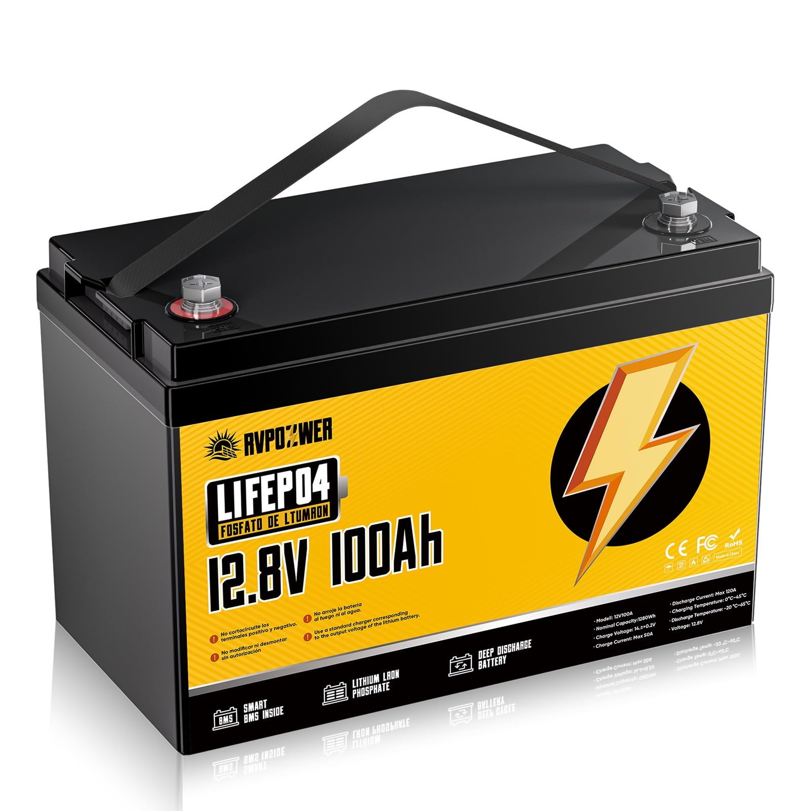 12V 100Ah Bateria Lifepo4, Batería de Litio con BMS de 100A y Protección Contra Bajas Temperaturas, 18000 Ciclos, Baterías de 1280Wh Para Autocaravanas, Caravanas, Barcos y Placas Solares