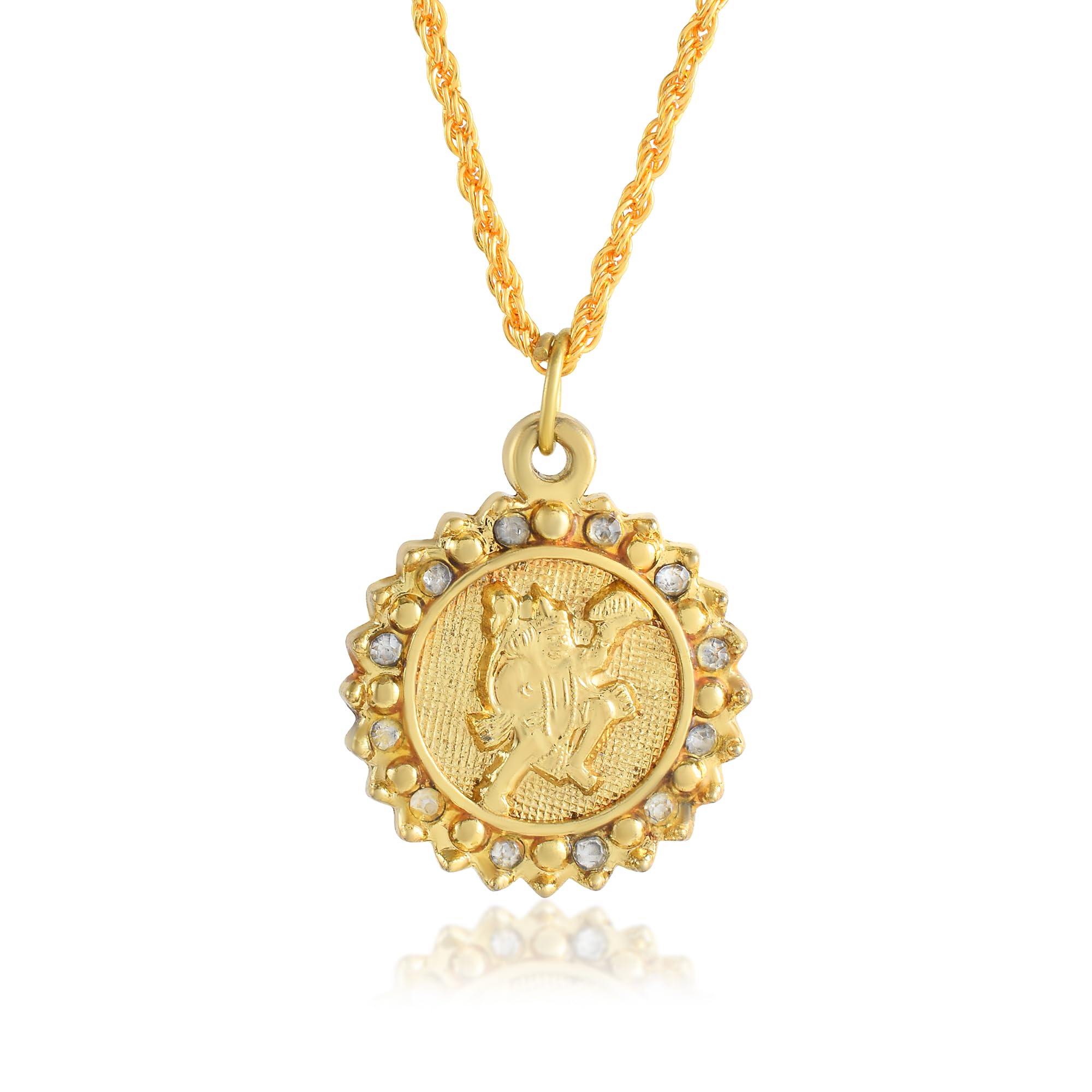 DULCI Brass Gold Plated CZ Hindu God Flying Hanuman Spiritual Amulet Pendant With Chain Jewelry Men women