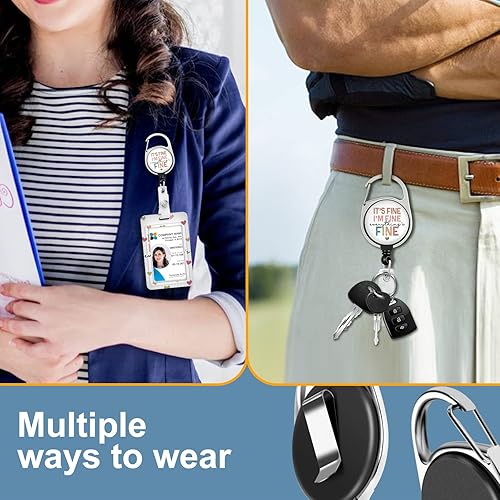 Miniatura 4 de Plifal Soporte para tarjetas con carrete retráctil Funny Its Fine Im Fine Nombre Etiqueta de identificación para el trabajo oficina enfermeras