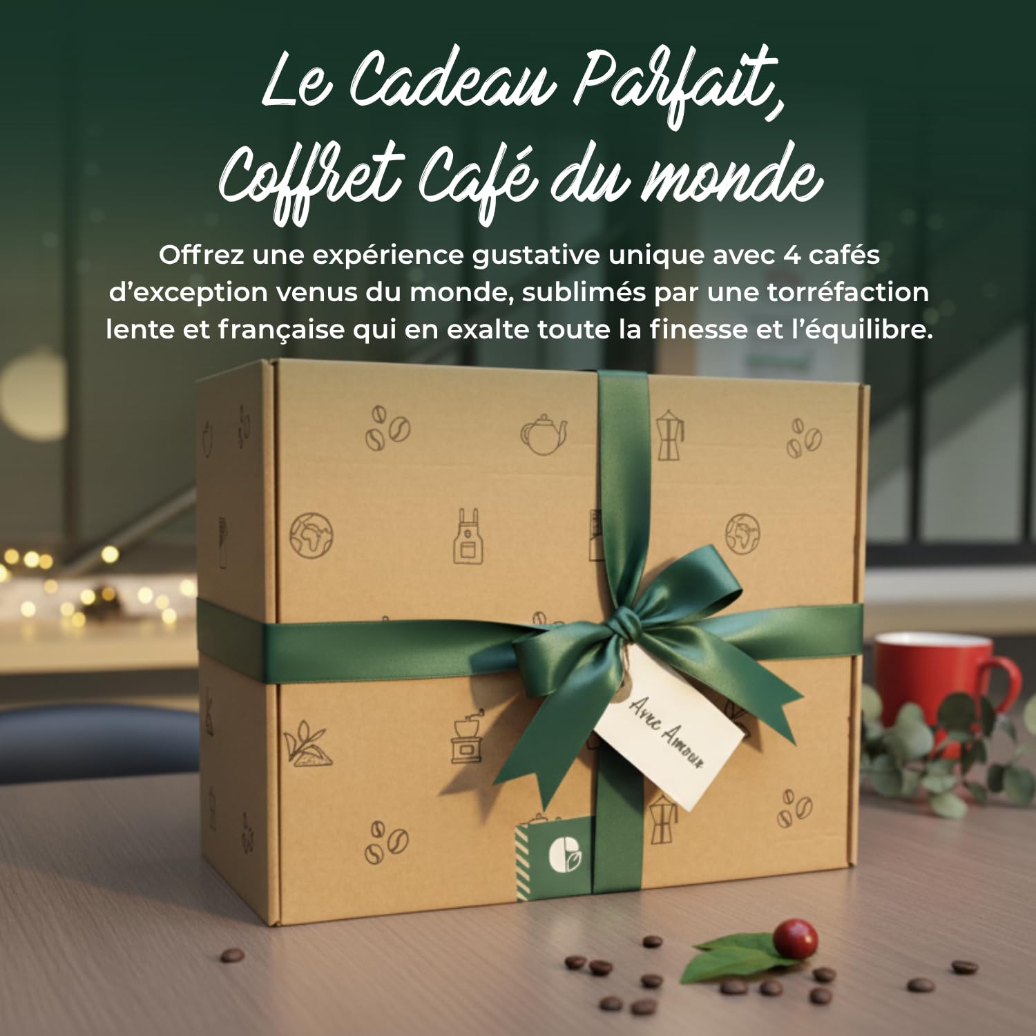 Café Bonnac – Coffret Découverte Cafés du Monde – Café en Grain – 4x250g – 100% Arabica – Éthiopie, République Dominicaine, Inde & Nouvelle-Guinée – Torréfaction Artisanale Française – Idée Cadeau