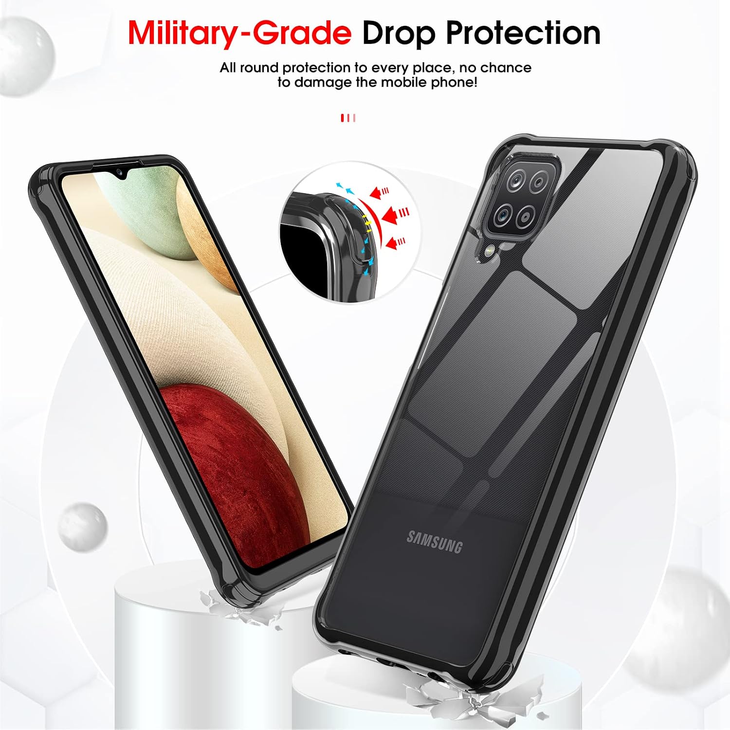 LeYi Compatible with Galaxy A12 Phone Case, Samsung Galaxy A12 Case Built-in Screen Protector, 360 Full-Body Protective Dual Layer Shockproof Slim Crystal Clear Phone Case for Galaxy A12, Black