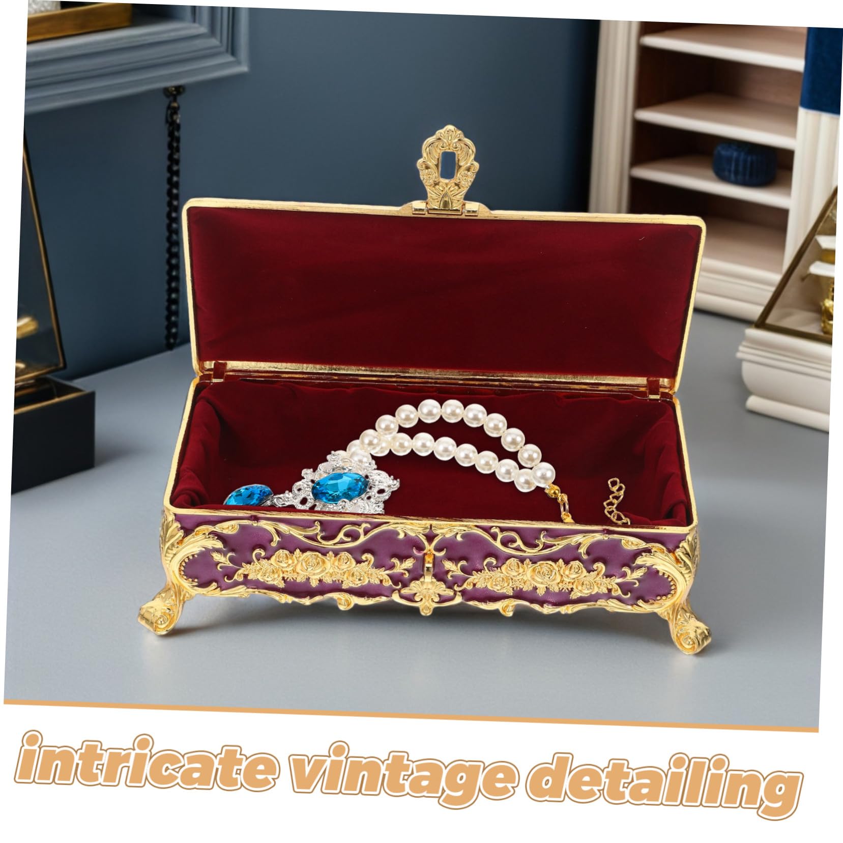 ULTECHNOVO Metalowa Szkatułka Biżuterię Vintage dla Kobiet Solidna Wielofunkcyjna Lekka Skrzynka Drobiazgi i Pamiątki Stylu Retro Elegancki Organizer Do Domu i Podróż