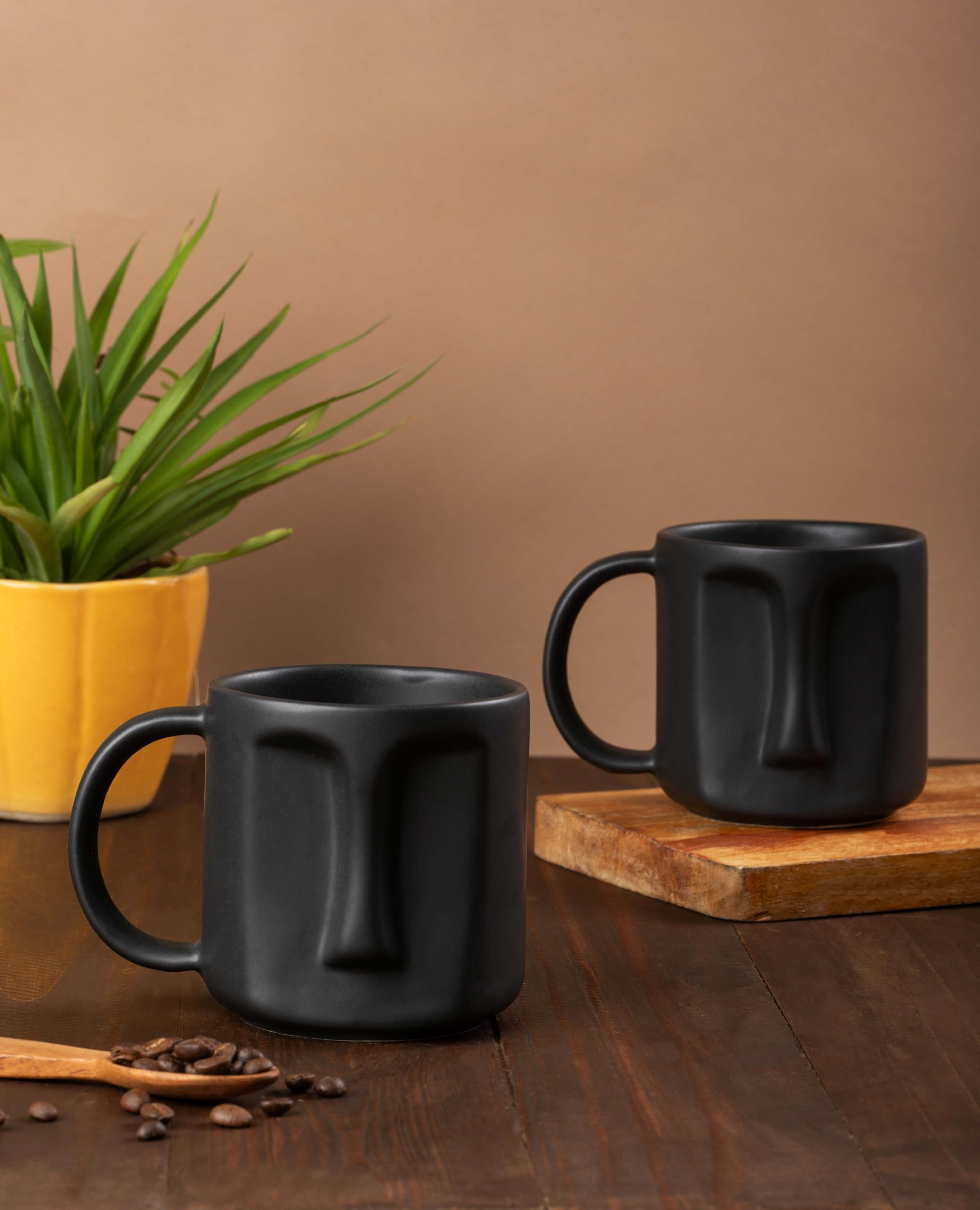 IZZYLYF 'Black Face Design' Ceramic Coffee Mugs Set of 2 (400 ml Each) | Microwave & Dishwasher Safe Coffee Mugs with Handle for Tea, Coffee & Latte | Coffee Mugs for Gifting, Home, Cafe & Office Use 2