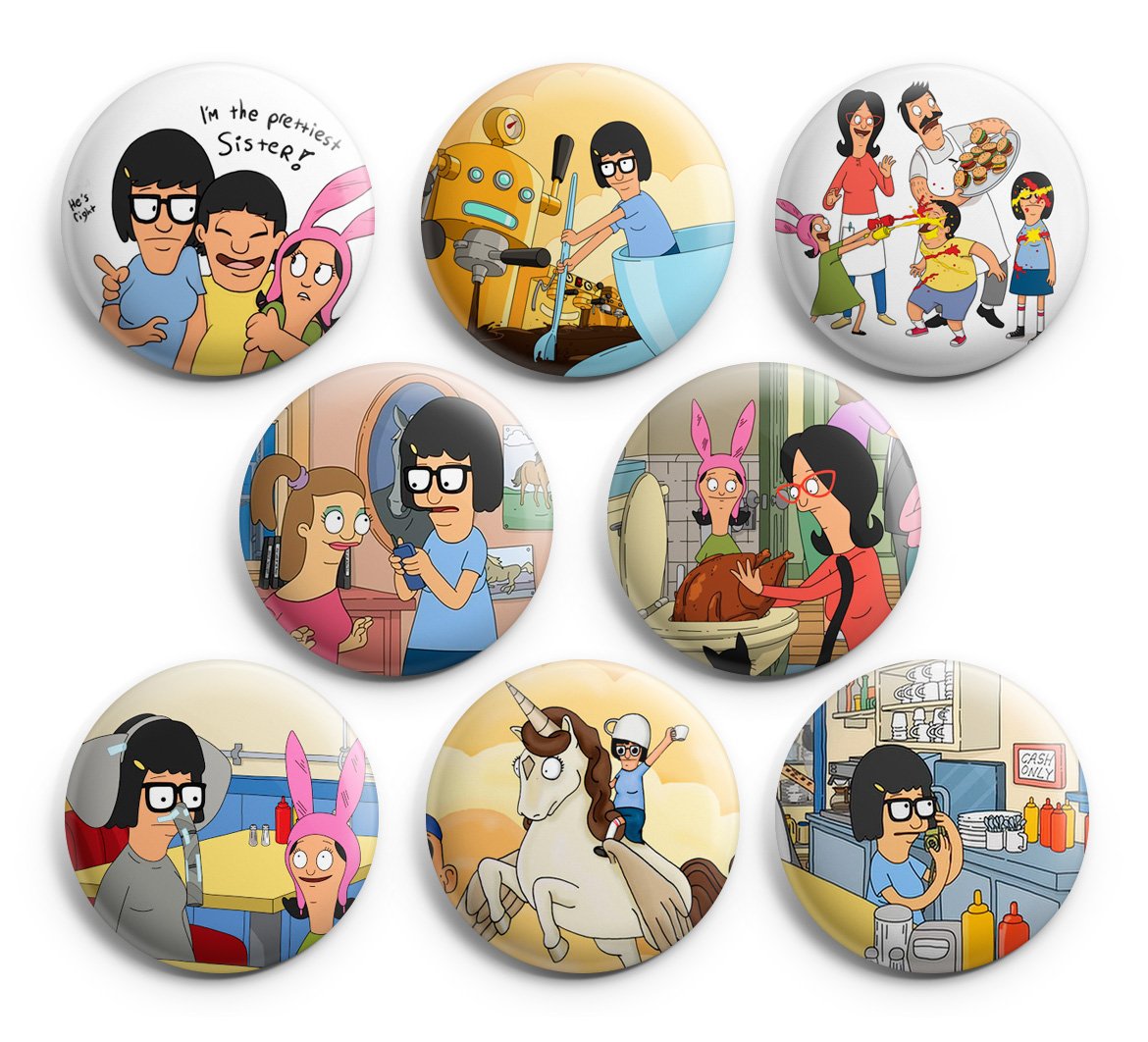 Tina Belcher Bob's Burgers Pinback Buttons,8pcs Pin Badges,1.25 inch, Best For Jacket,T-Shirts