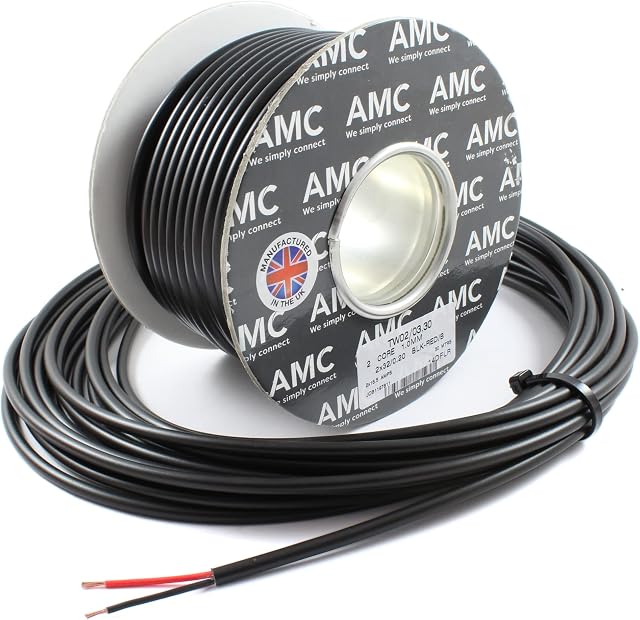 Round Twin 2 Core Cable 12v 24v Thin Wall Wire (16.5 AMP Rated 1mm²) 10 Metre