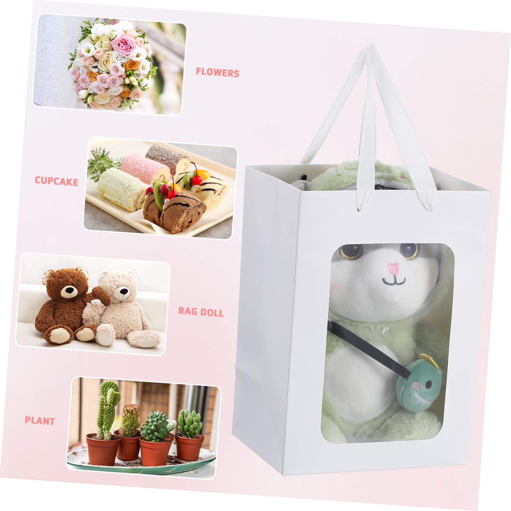 Buste Regalo in Carta Bianca Finestra Trasparente, 20 Pezzi | Manici Doppi, Linea Semplice ed , Finitura Pulita, Stile Stylish per Confezioni Coordinate