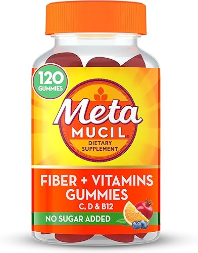 Metamucil Gomitas de suplemento de fibra más vitaminas C, D y B12, sin azúcar añadido, mezcla de fibra prebiótica a base de plantas de 0.18 oz para