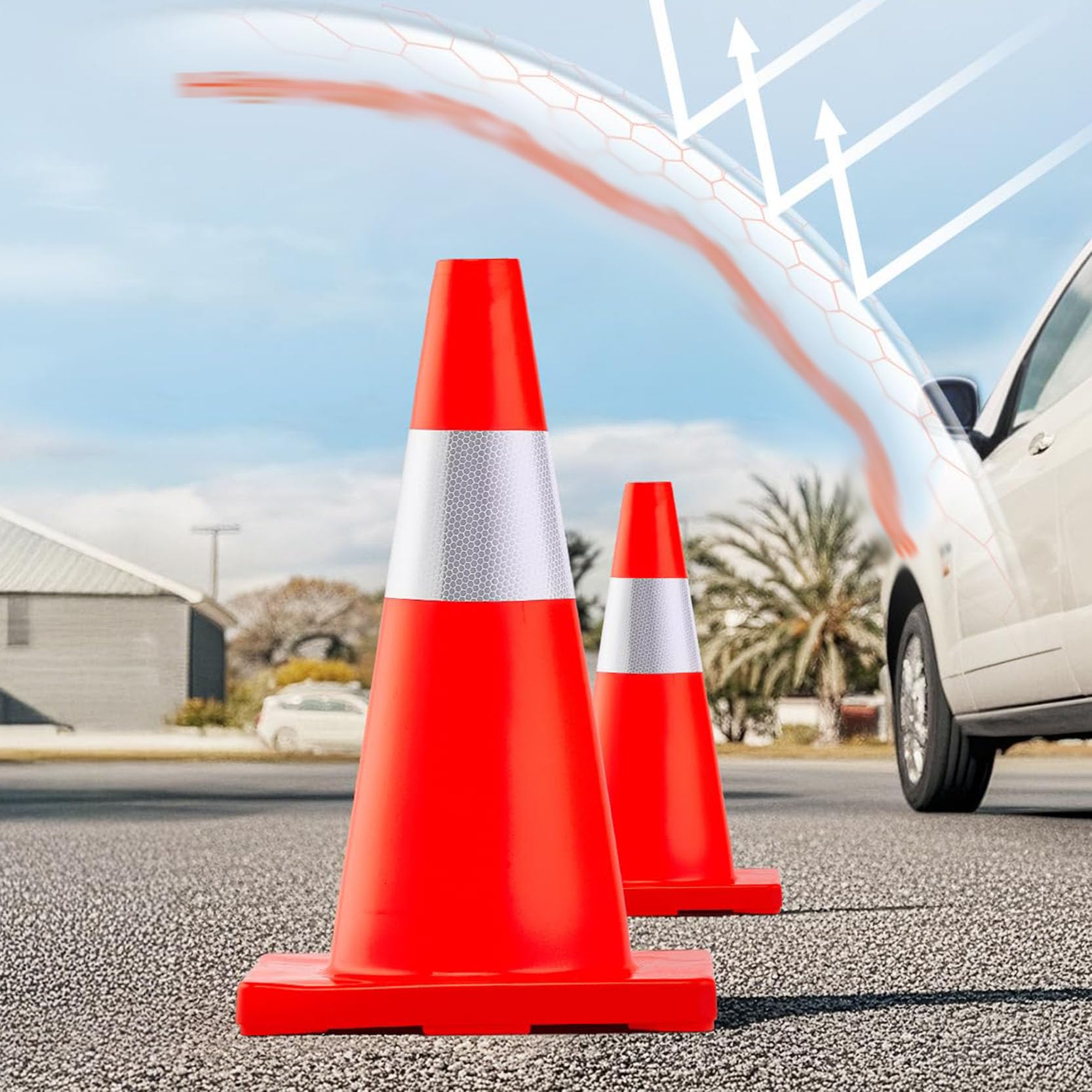 Cône de Stationnement,Cône de Signalisation,Cône de Sécurité Orange,Cône Multi-Usage Pliable,Poteau de Délimitation,Cônes de Signalisation(Color:B)