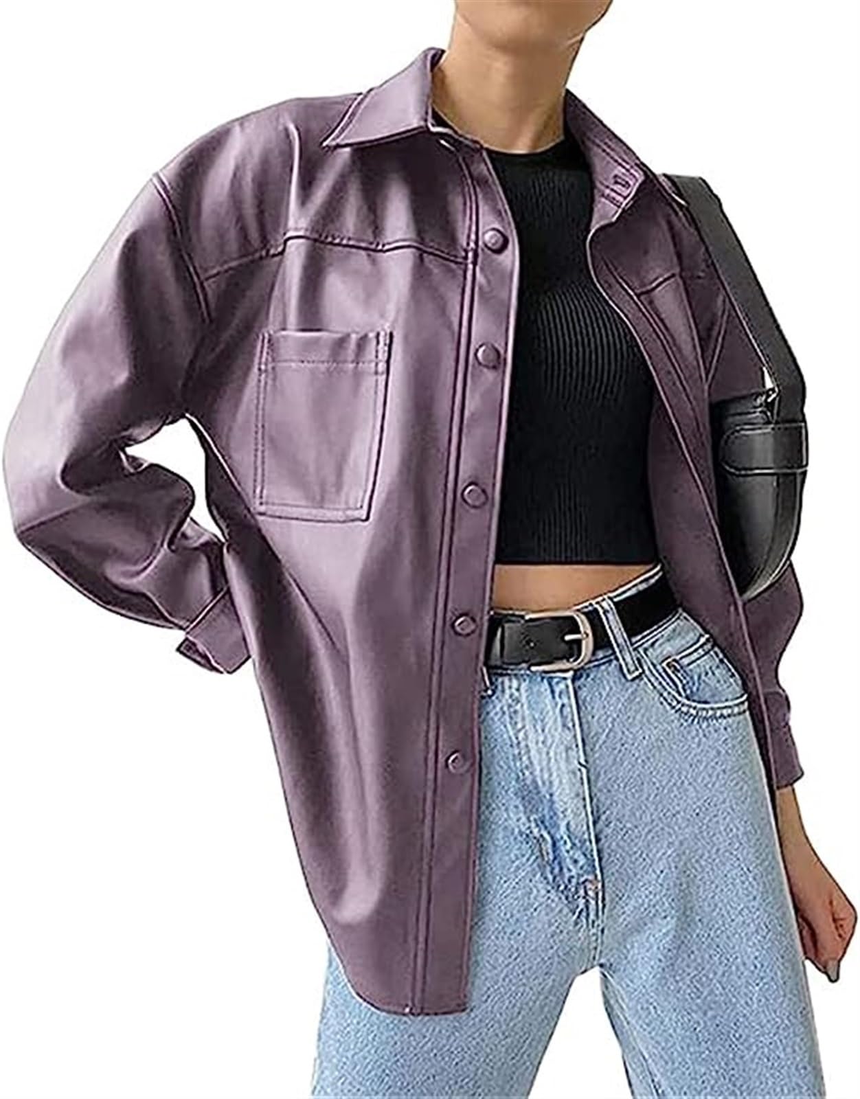 Amazon.co.jp: メスジャケットレザールック特大のバイカーシャツルーズ