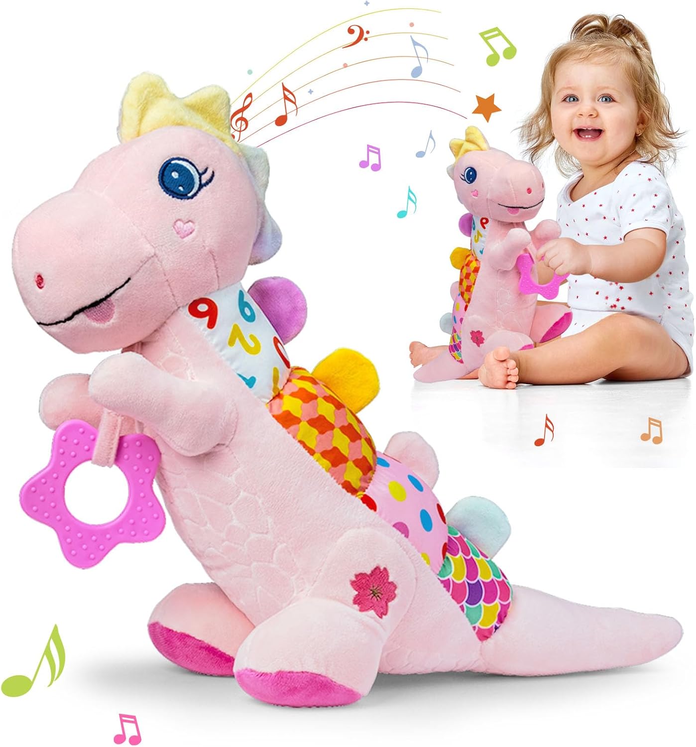 Baby Gift Set for0-6-12-12+ Months (1 * Baby Musical Ladybug Toys & 1 * Musical Plush Dinosaur Toy)