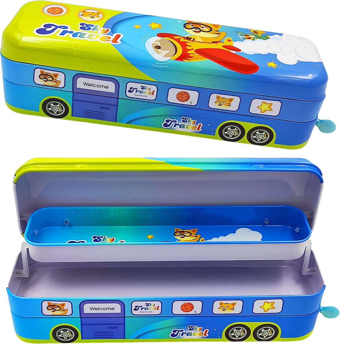 poksi® Double Decker Sky Travel Pencil Box with Pulling Thread and Moving Wheels |Sky Travel City Bus Pencil Box Art Metal Pencil Box (Set of 1, Pink) (B0CHF9R68C) Amazon Price History, Amazon Price Tracker