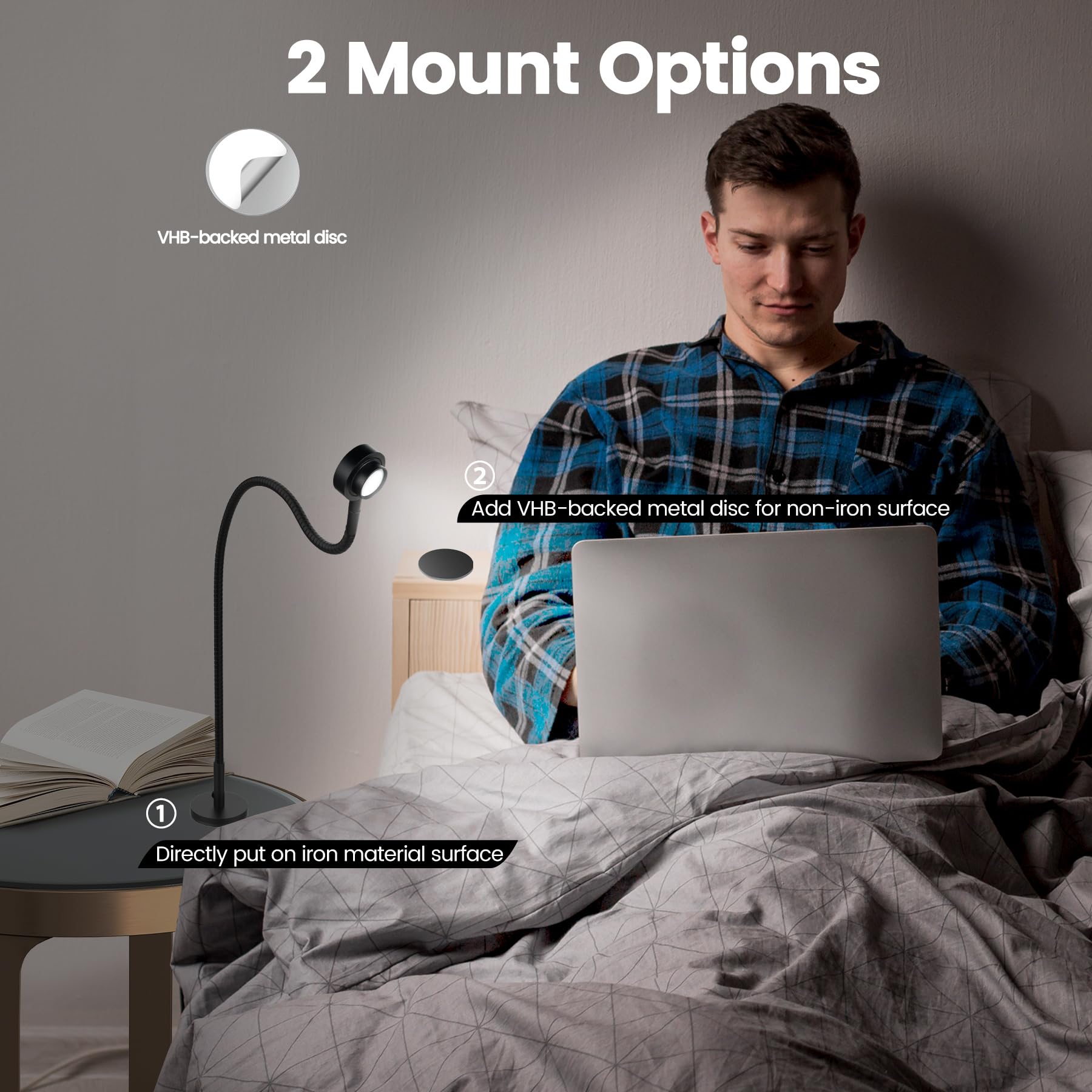 Luz de lectura flexible magnética, 3 colores de luz regulables, cuello de cisne, luz LED para lectura, trabajo, estudio, manualidades, regalos para amantes de los libros, adaptador USB-C CRI95