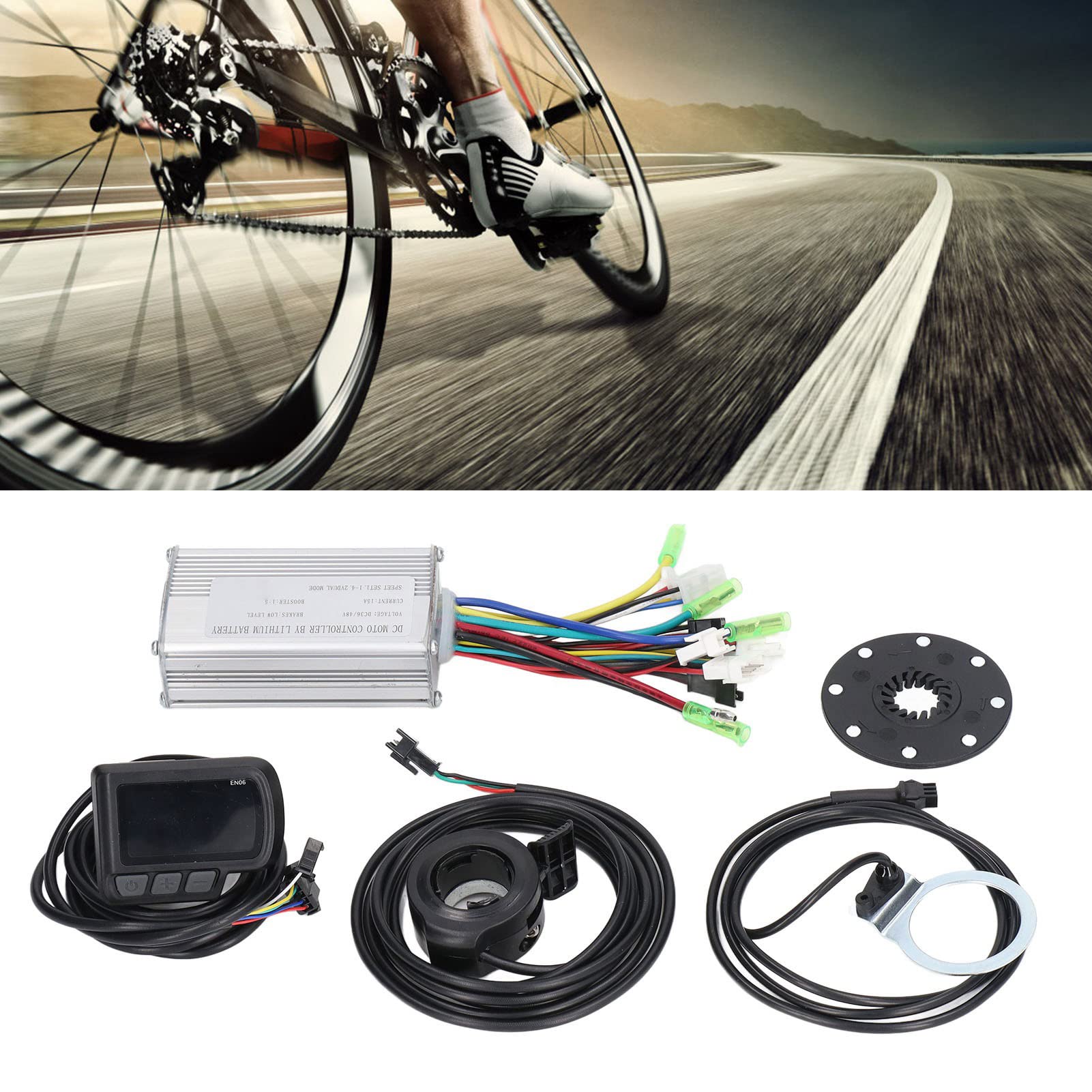 Elektrofahrrad Motor Controller Kit, DC 36V 48V 250W 350W 15A Motorsteuerung EN06 LCD Anzeigefeld Daumengas 8C Power Assist Sensor Kit für E-Bike Elektroroller