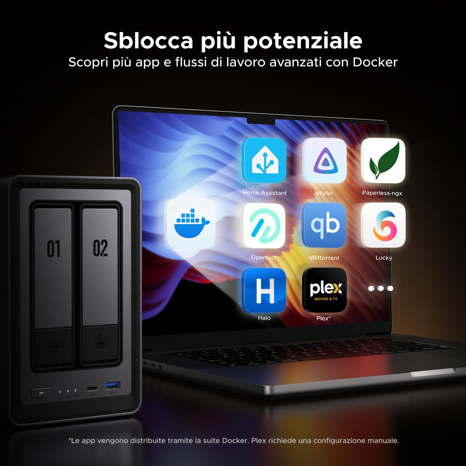 UGREEN NASync DXP2800, NAS desktop a 2 bay, CPU Intel N100 Quad-core, 8 GB di RAM DDR5, 2,5 GbE Enthernet, 2 slot M.2 NVMe, HDMI 4K, archiviazione collegata in rete (Senza disco)